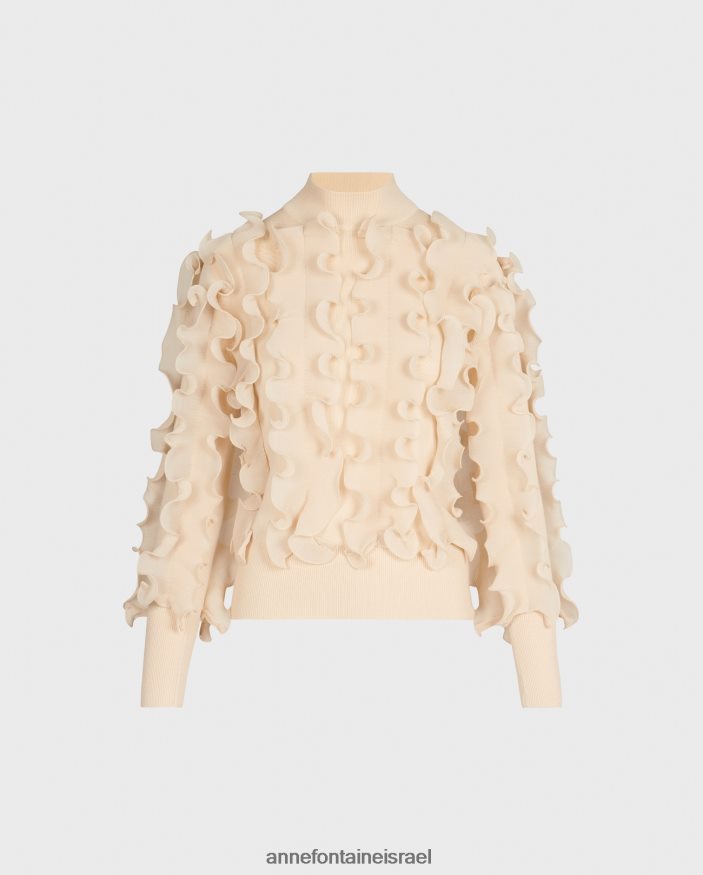 הַלבָּשָׁה Anne Fontaine סוודר sidaline סוודר שרוול ארוך עם סלסולים קפלים חום/חול נשים DL8V8L485