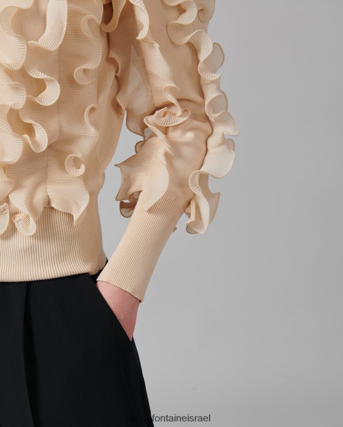 הַלבָּשָׁה Anne Fontaine סוודר sidaline סוודר שרוול ארוך עם סלסולים קפלים חום/חול נשים DL8V8L485