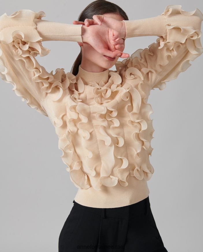 הַלבָּשָׁה Anne Fontaine סוודר sidaline סוודר שרוול ארוך עם סלסולים קפלים חום/חול נשים DL8V8L485