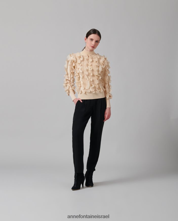 הַלבָּשָׁה Anne Fontaine סוודר sidaline סוודר שרוול ארוך עם סלסולים קפלים חום/חול נשים DL8V8L485