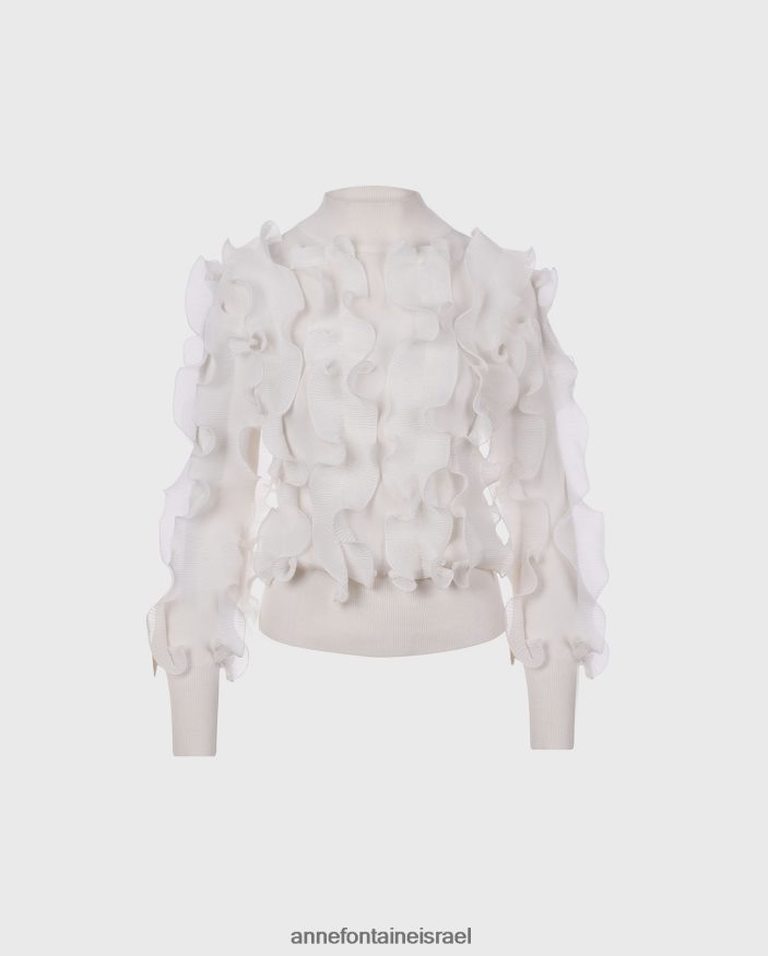 הַלבָּשָׁה Anne Fontaine סוודר sidaline סרוג סוודר קפלים עם צוואר מדומה לבן נשים DL8V8L487