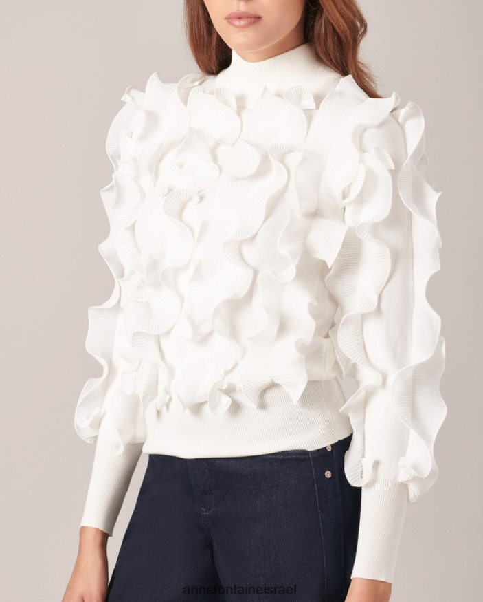הַלבָּשָׁה Anne Fontaine סוודר sidaline סרוג סוודר קפלים עם צוואר מדומה לבן נשים DL8V8L487