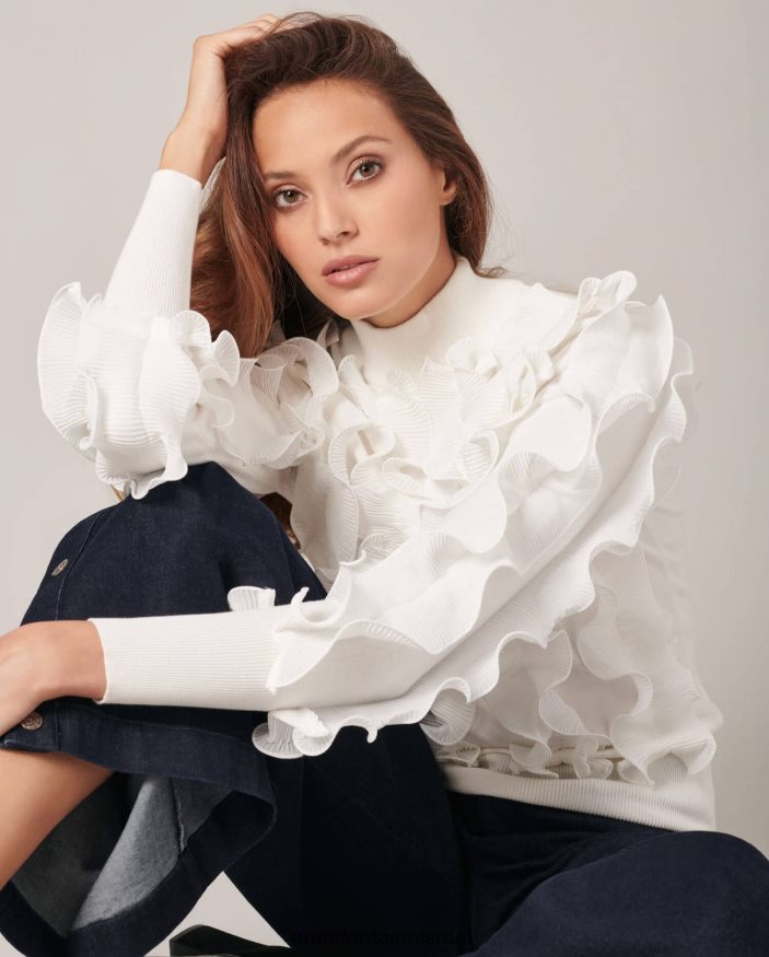 הַלבָּשָׁה Anne Fontaine סוודר sidaline סרוג סוודר קפלים עם צוואר מדומה לבן נשים DL8V8L487