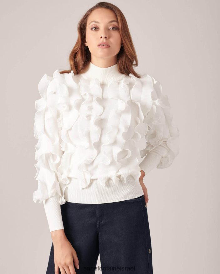 הַלבָּשָׁה Anne Fontaine סוודר sidaline סרוג סוודר קפלים עם צוואר מדומה לבן נשים DL8V8L487