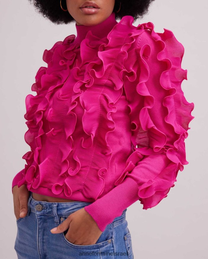 הַלבָּשָׁה Anne Fontaine סוודר sidaline סוודר קפלים עם צווארון מדומה וָרוֹד נשים DL8V8L501