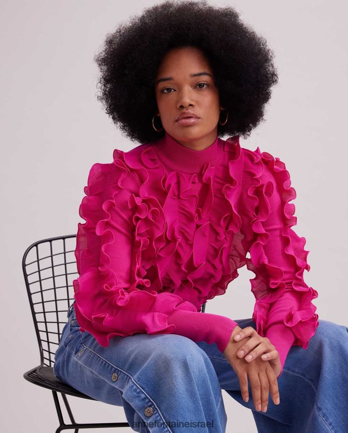 הַלבָּשָׁה Anne Fontaine סוודר sidaline סוודר קפלים עם צווארון מדומה וָרוֹד נשים DL8V8L501