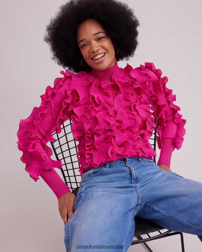 הַלבָּשָׁה Anne Fontaine סוודר sidaline סוודר קפלים עם צווארון מדומה וָרוֹד נשים DL8V8L501