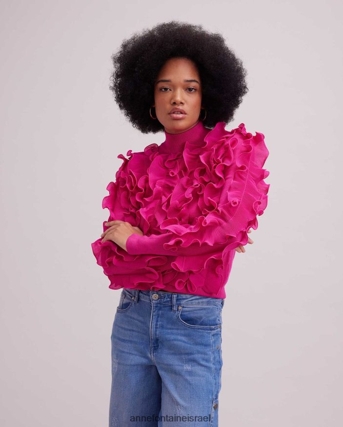 הַלבָּשָׁה Anne Fontaine סוודר sidaline סוודר קפלים עם צווארון מדומה וָרוֹד נשים DL8V8L501