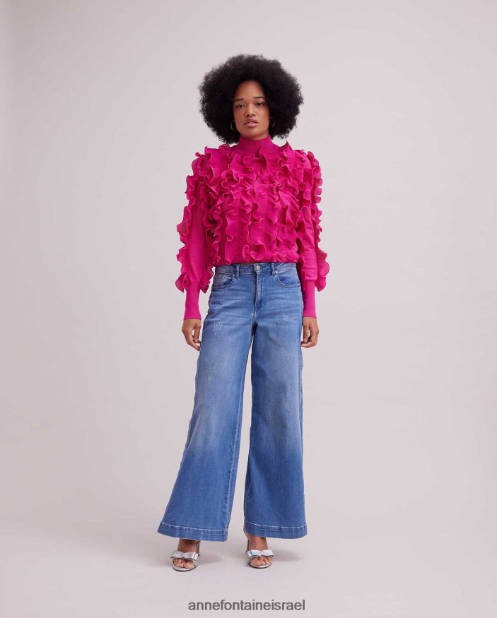 הַלבָּשָׁה Anne Fontaine סוודר sidaline סוודר קפלים עם צווארון מדומה וָרוֹד נשים DL8V8L501