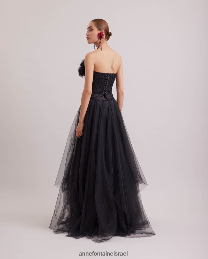 הַלבָּשָׁה Anne Fontaine שמלת siecle ארוכה סטרפלס שמלת סאטן וטול שָׁחוֹר נשים DL8V8L107