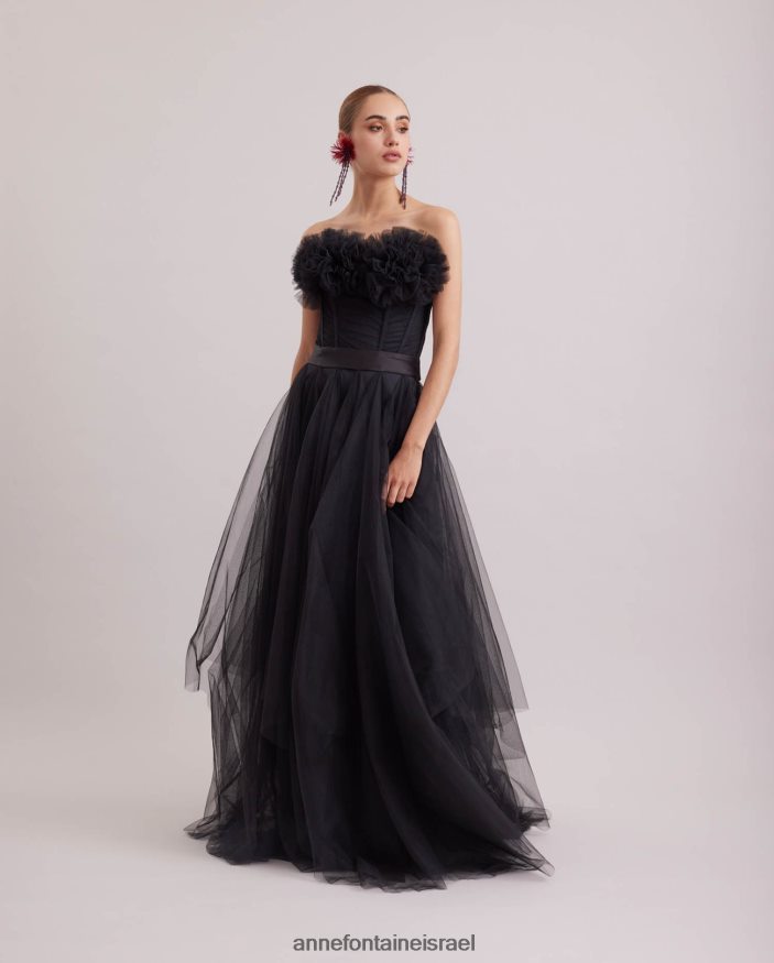 הַלבָּשָׁה Anne Fontaine שמלת siecle ארוכה סטרפלס שמלת סאטן וטול שָׁחוֹר נשים DL8V8L107