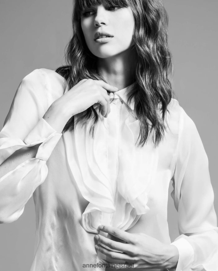 הַלבָּשָׁה Anne Fontaine חולצת silena חולצת אורגנזה משי לבן נשים DL8V8L200