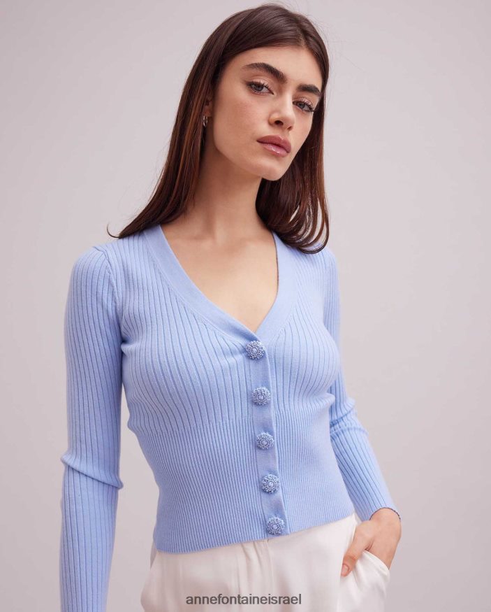 הַלבָּשָׁה Anne Fontaine קרדיגן solfege קצוץ עם שרוולים ארוכים כחול בהיר נשים DL8V8L463