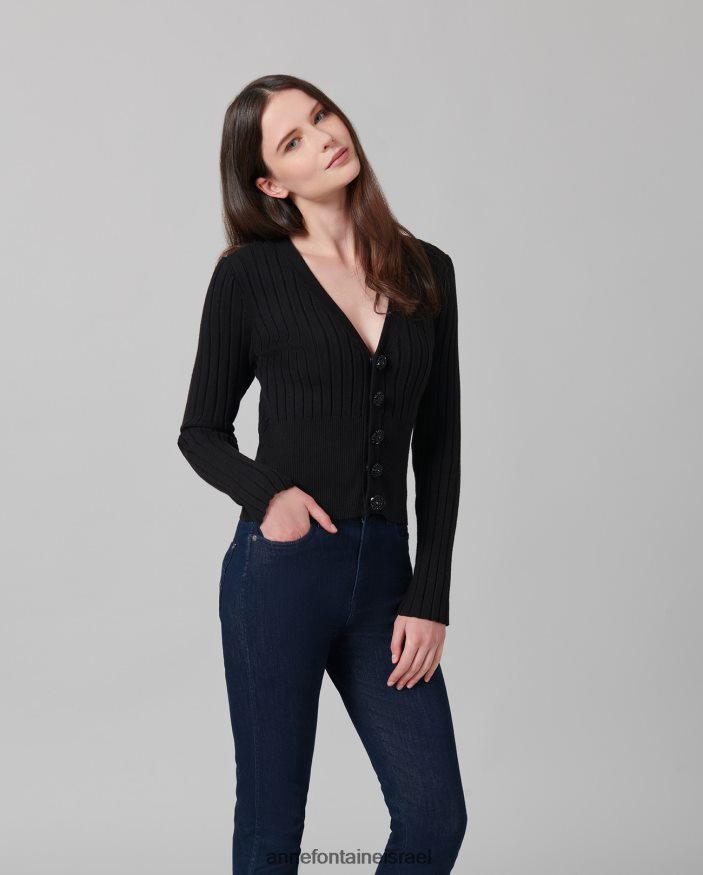 הַלבָּשָׁה Anne Fontaine קרדיגן solfege עם צווארון V שָׁחוֹר נשים DL8V8L483