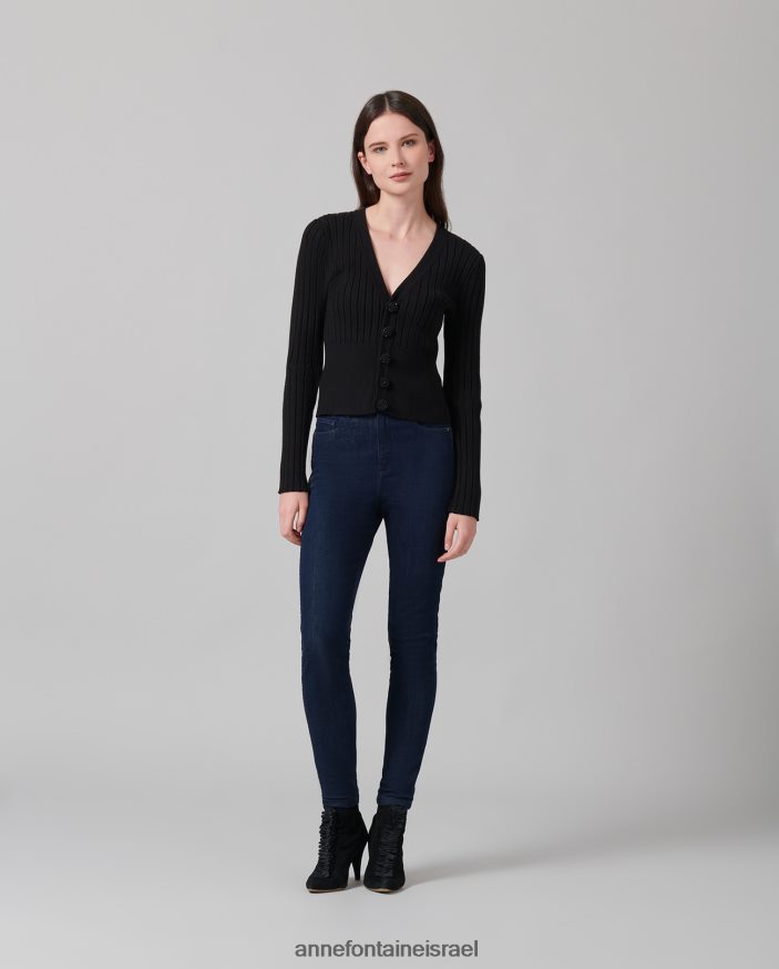 הַלבָּשָׁה Anne Fontaine קרדיגן solfege עם צווארון V שָׁחוֹר נשים DL8V8L483