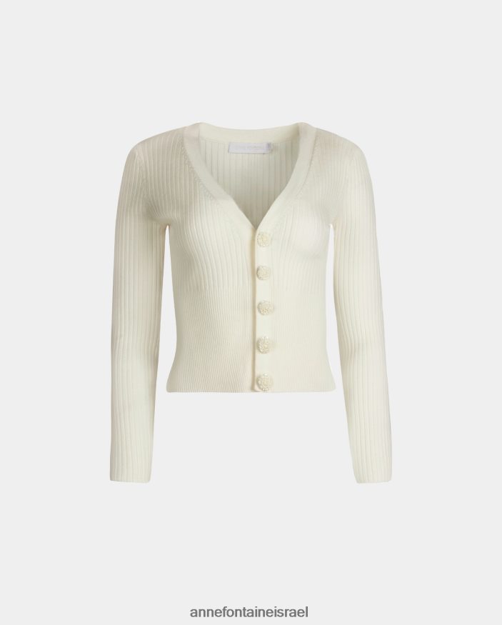 הַלבָּשָׁה Anne Fontaine קרדיגן solfege עם צווארון V לבן נשים DL8V8L489