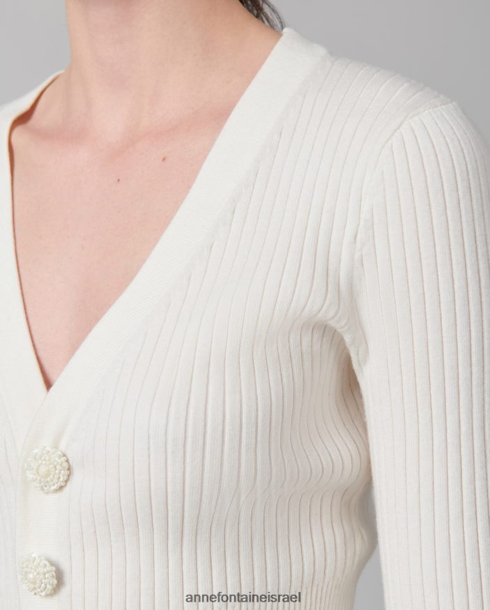 הַלבָּשָׁה Anne Fontaine קרדיגן solfege עם צווארון V לבן נשים DL8V8L489