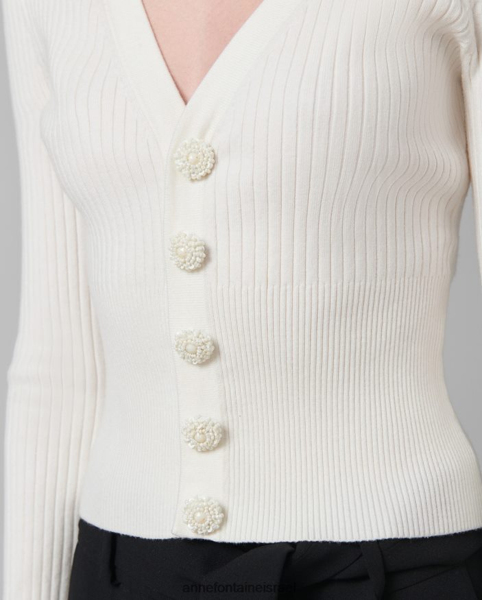 הַלבָּשָׁה Anne Fontaine קרדיגן solfege עם צווארון V לבן נשים DL8V8L489