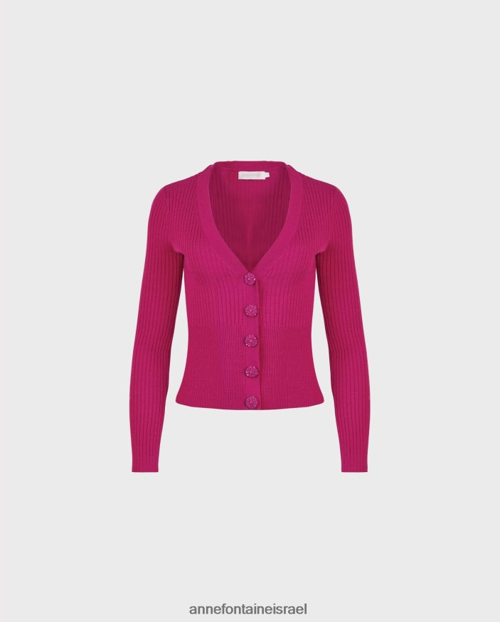 הַלבָּשָׁה Anne Fontaine קרדיגן solfege עם שרוולים ארוכים עם צווארון V וָרוֹד נשים DL8V8L502