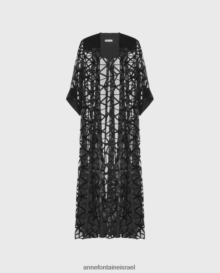 הַלבָּשָׁה Anne Fontaine אבק ארוך מסוג sulwen קימונו עם דפוסי דיבור גיאומטריים שָׁחוֹר נשים DL8V8L450