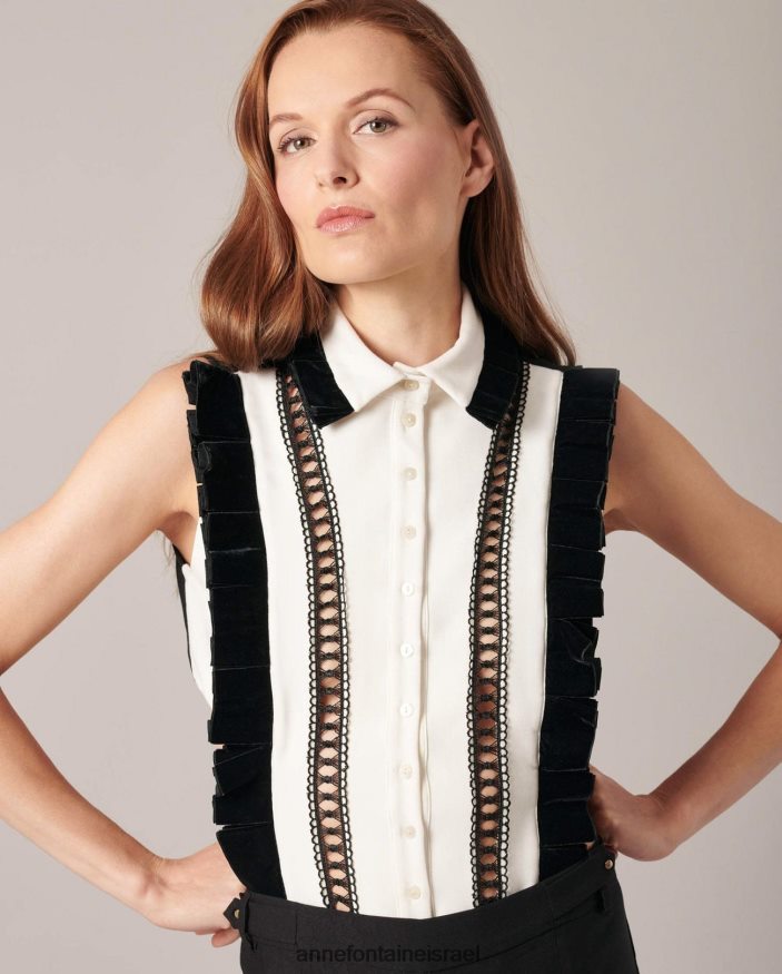 אביזרים Anne Fontaine חזית החולצה של taho וצווארון החולצה לבן שחור נשים DL8V8L579