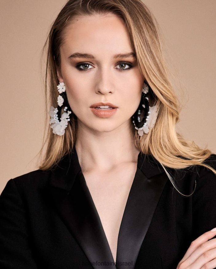 אביזרים Anne Fontaine עגילי tana עגילי חישוק במרקם עם פרחים לבן שחור נשים DL8V8L586