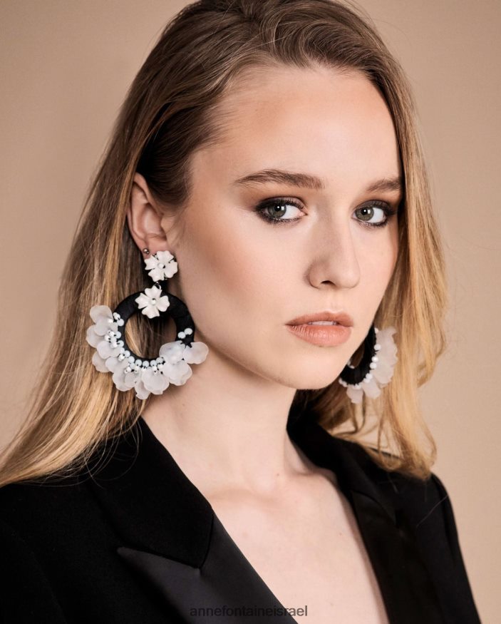 אביזרים Anne Fontaine עגילי tana עגילי חישוק במרקם עם פרחים לבן שחור נשים DL8V8L586