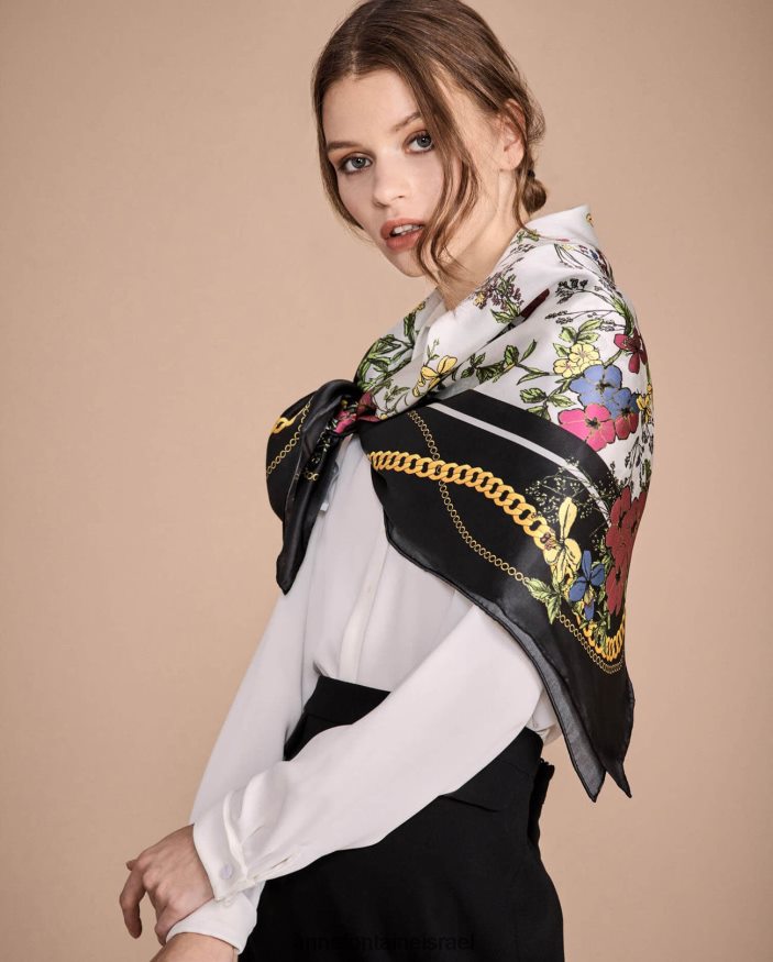 אביזרים Anne Fontaine teva צעיף צעיף משי מרובע עם זרי פרחים פִּרחִי נשים DL8V8L639