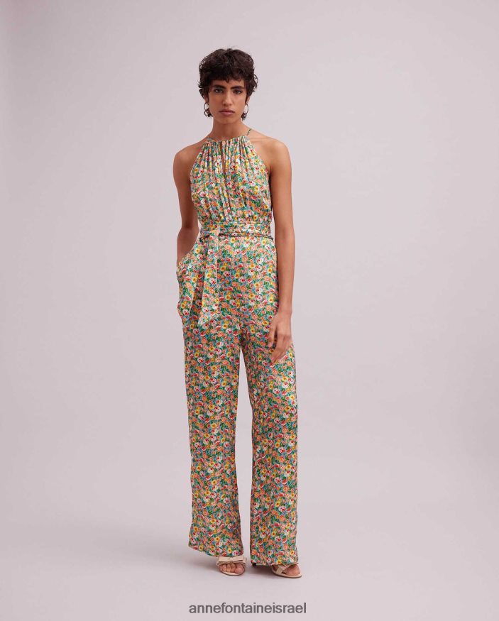 הַלבָּשָׁה Anne Fontaine סרבל tropezien ללא שרוולים עם הדפס מיני ורדים מרובי צבעים תפוז נשים DL8V8L384