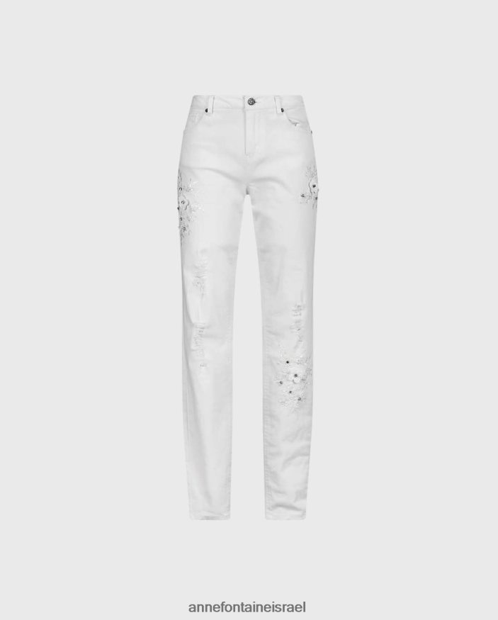 הַלבָּשָׁה Anne Fontaine ג'ינס ג'ינס סטרץ' ג'ינס vala דנים עם פרחים רקומים ומעוטרים לבן נשים DL8V8L351