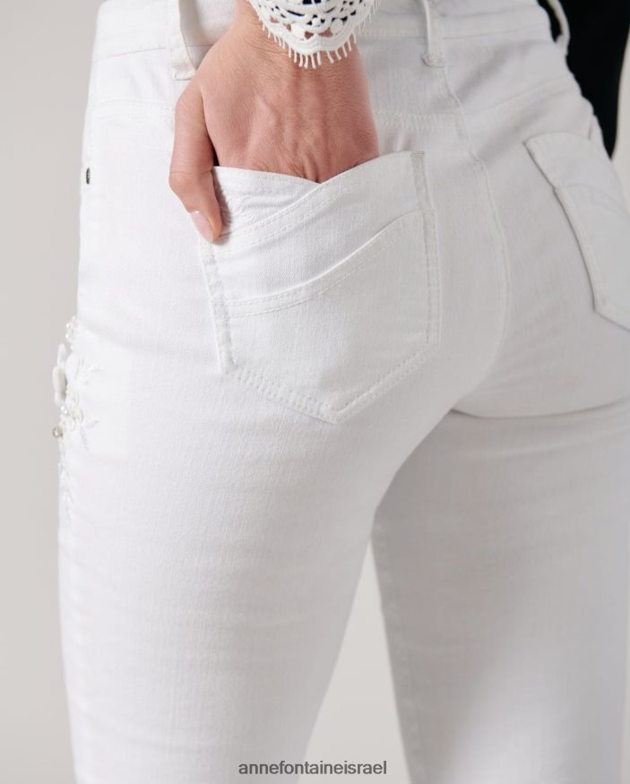 הַלבָּשָׁה Anne Fontaine ג'ינס ג'ינס סטרץ' ג'ינס vala דנים עם פרחים רקומים ומעוטרים לבן נשים DL8V8L351