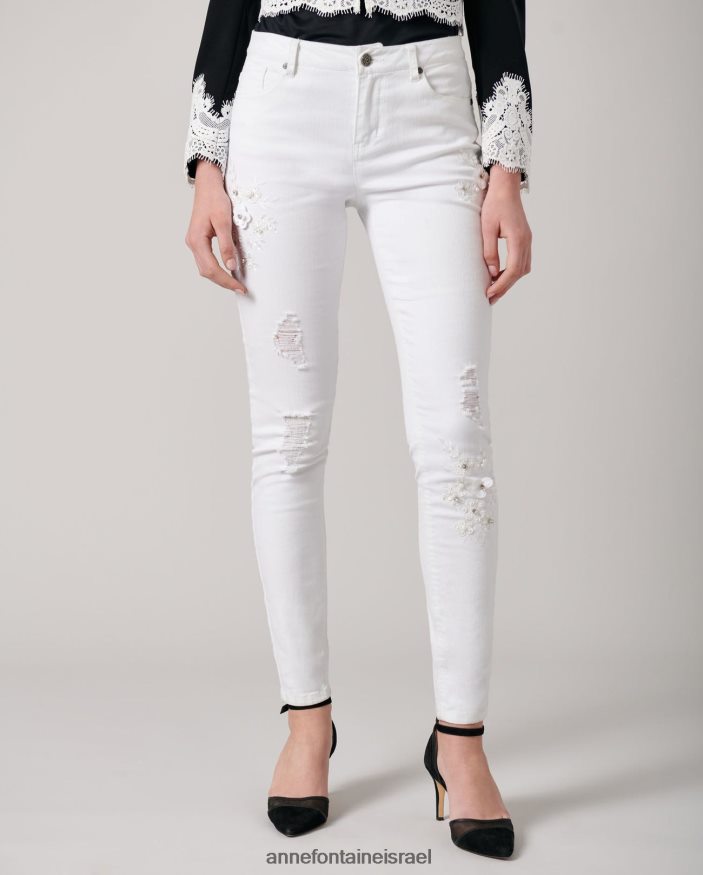 הַלבָּשָׁה Anne Fontaine ג'ינס ג'ינס סטרץ' ג'ינס vala דנים עם פרחים רקומים ומעוטרים לבן נשים DL8V8L351