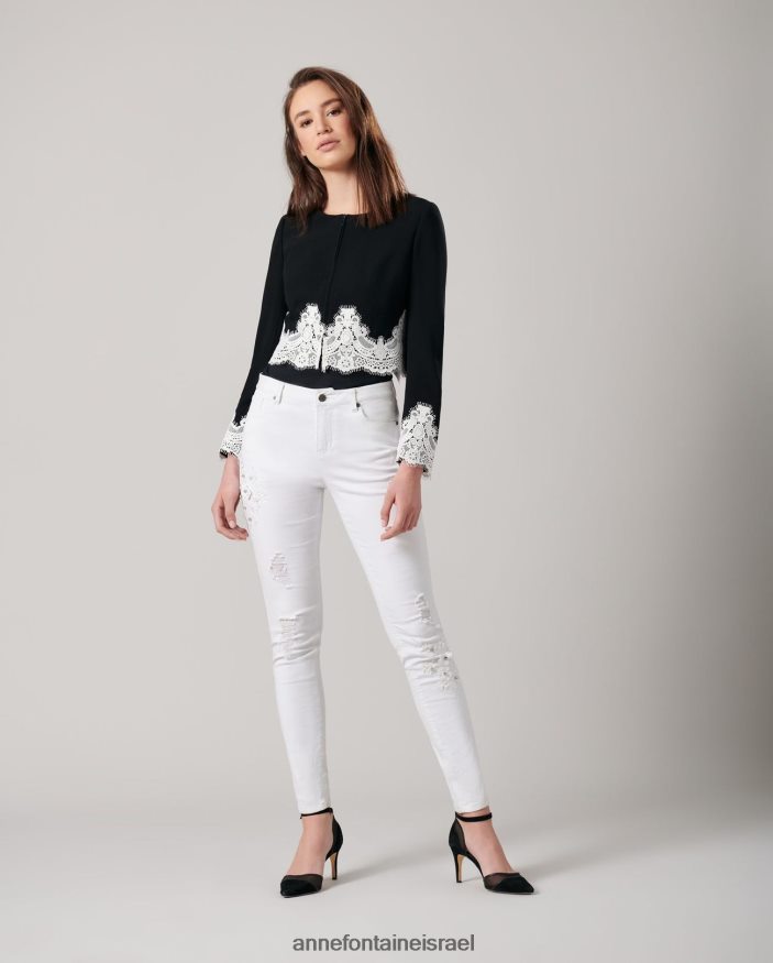הַלבָּשָׁה Anne Fontaine ג'ינס ג'ינס סטרץ' ג'ינס vala דנים עם פרחים רקומים ומעוטרים לבן נשים DL8V8L351