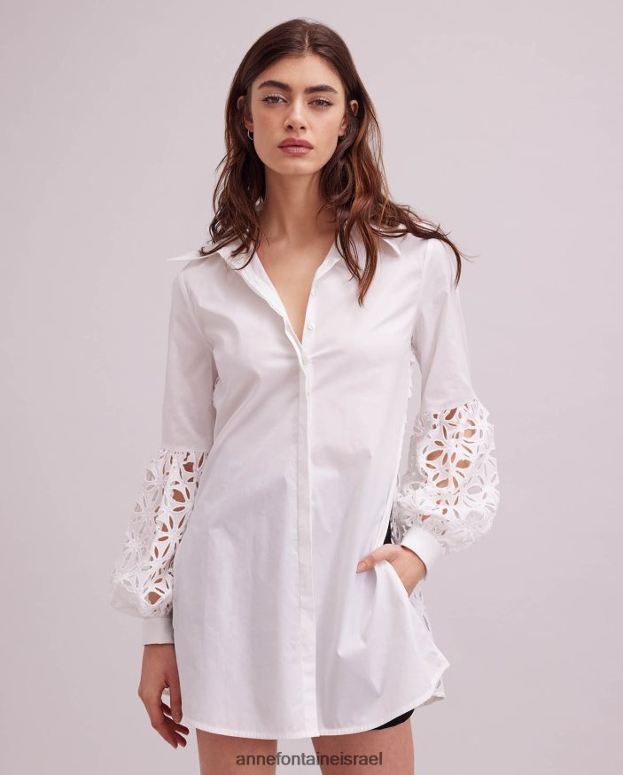 הַלבָּשָׁה Anne Fontaine חולצה ארוכת חולצת vallauris עם פרטי שרוולים לבן נשים DL8V8L149