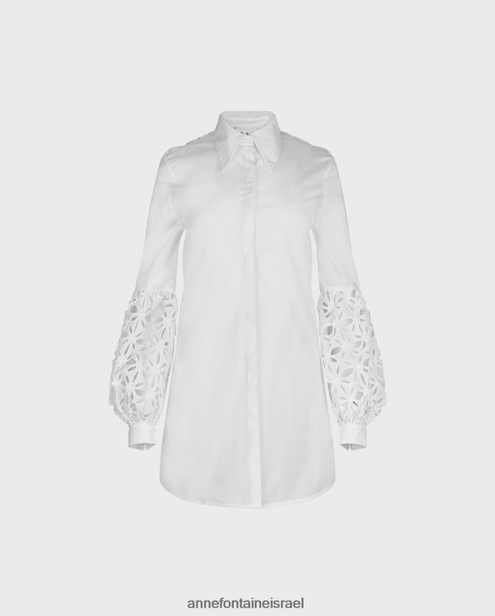 הַלבָּשָׁה Anne Fontaine חולצה ארוכת חולצת vallauris עם פרטי שרוולים לבן נשים DL8V8L149