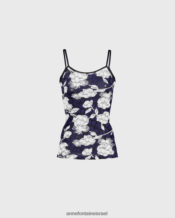הַלבָּשָׁה Anne Fontaine קמזול של vana camisole תחרה פרחוני נמתח עם רצועות דקות כְּחוֹל נשים DL8V8L310