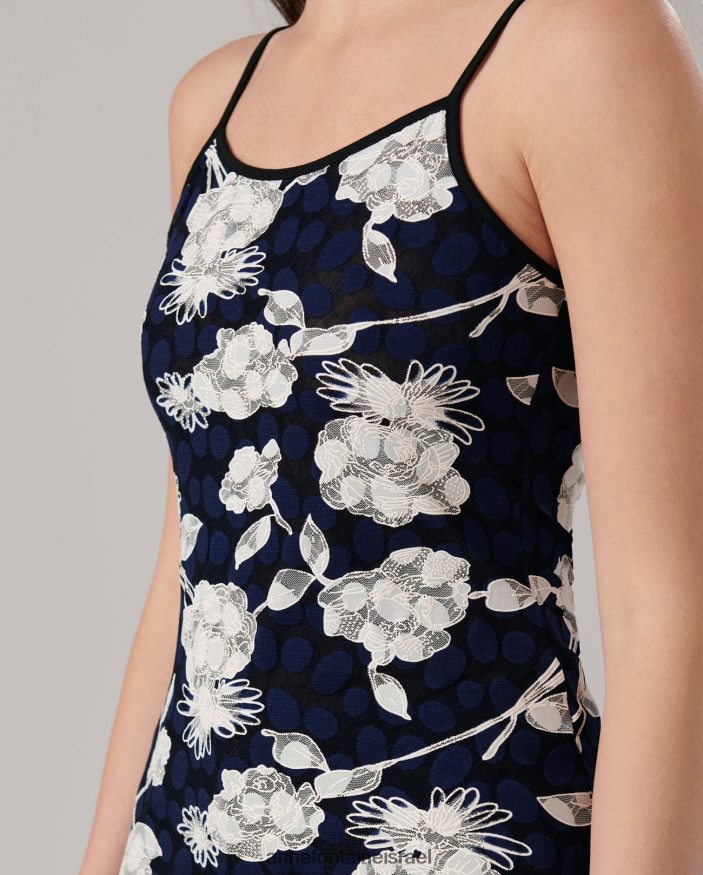 הַלבָּשָׁה Anne Fontaine קמזול של vana camisole תחרה פרחוני נמתח עם רצועות דקות כְּחוֹל נשים DL8V8L310