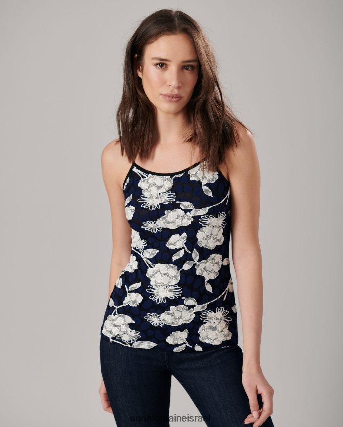 הַלבָּשָׁה Anne Fontaine קמזול של vana camisole תחרה פרחוני נמתח עם רצועות דקות כְּחוֹל נשים DL8V8L310