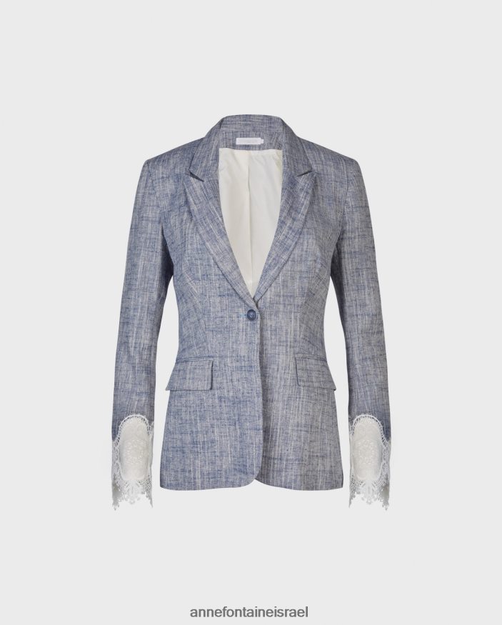 הַלבָּשָׁה Anne Fontaine ז'קט vatxi מעיל פשתן עם שרוולים ארוכים עם אפליקציית תחרה לבן נשים DL8V8L404