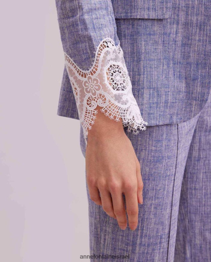 הַלבָּשָׁה Anne Fontaine ז'קט vatxi מעיל פשתן עם שרוולים ארוכים עם אפליקציית תחרה לבן נשים DL8V8L404