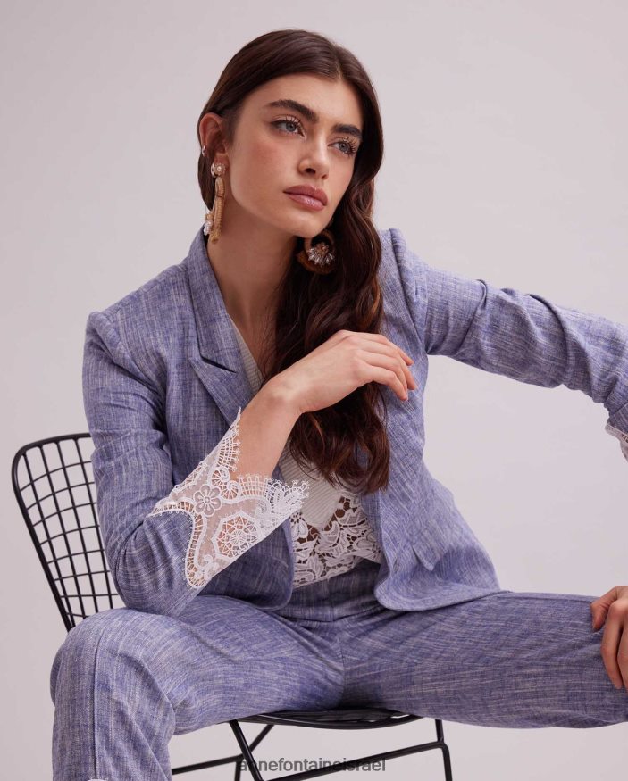 הַלבָּשָׁה Anne Fontaine ז'קט vatxi מעיל פשתן עם שרוולים ארוכים עם אפליקציית תחרה לבן נשים DL8V8L404