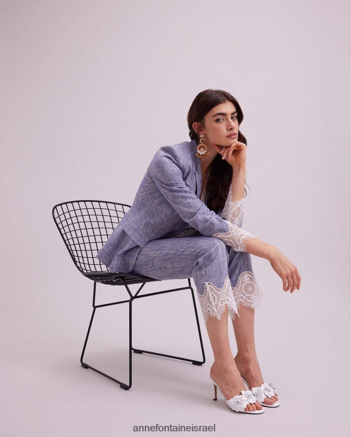 הַלבָּשָׁה Anne Fontaine ז'קט vatxi מעיל פשתן עם שרוולים ארוכים עם אפליקציית תחרה לבן נשים DL8V8L404