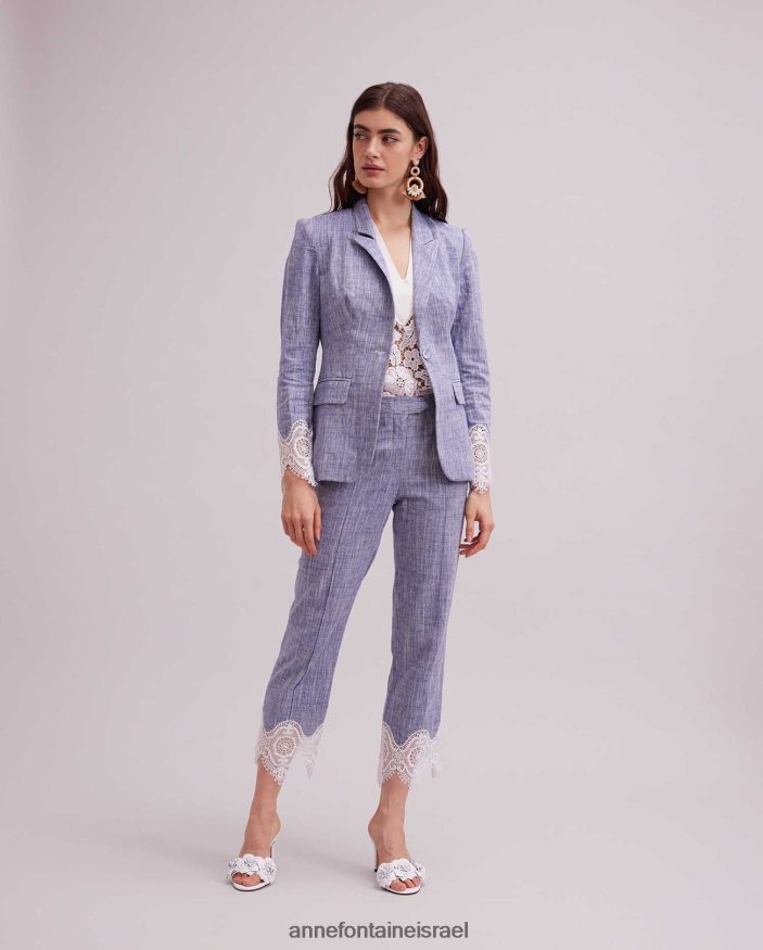 הַלבָּשָׁה Anne Fontaine ז'קט vatxi מעיל פשתן עם שרוולים ארוכים עם אפליקציית תחרה לבן נשים DL8V8L404