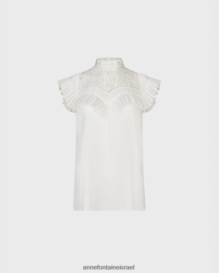 הַלבָּשָׁה Anne Fontaine חולצת velucia חולצה ללא שרוולים עם עיצוב עדין של עבודת גלילה פתוחה לבן נשים DL8V8L235
