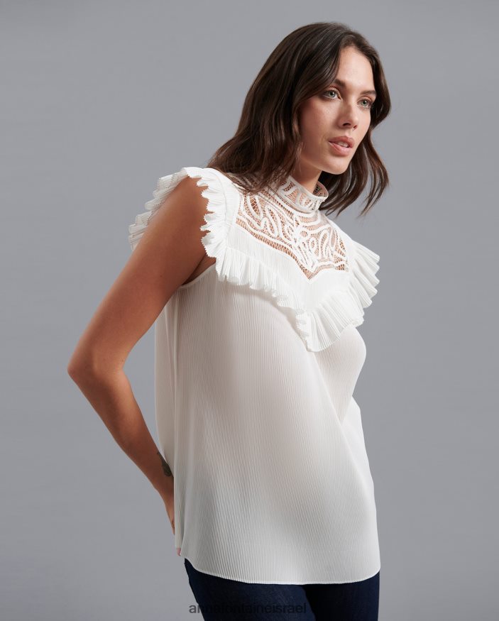 הַלבָּשָׁה Anne Fontaine חולצת velucia חולצה ללא שרוולים עם עיצוב עדין של עבודת גלילה פתוחה לבן נשים DL8V8L235