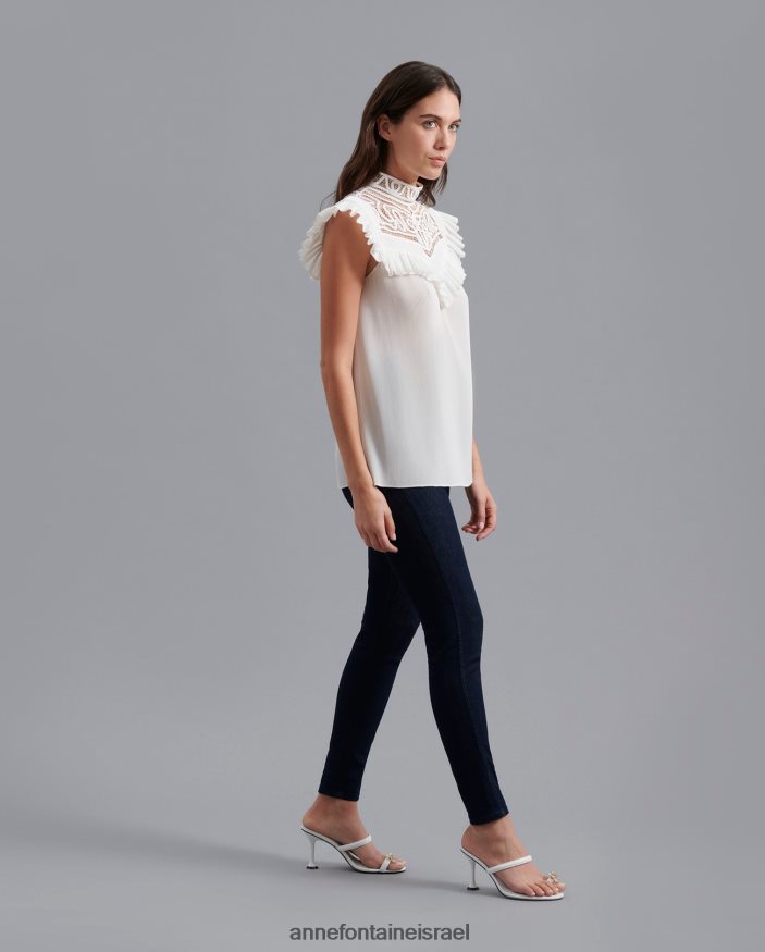 הַלבָּשָׁה Anne Fontaine חולצת velucia חולצה ללא שרוולים עם עיצוב עדין של עבודת גלילה פתוחה לבן נשים DL8V8L235