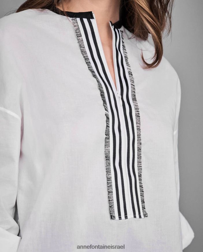 הַלבָּשָׁה Anne Fontaine חולצה גבוהה נמוכה של venisa עם רוכסן קדמי באורך 3/4 לבן נשים DL8V8L210