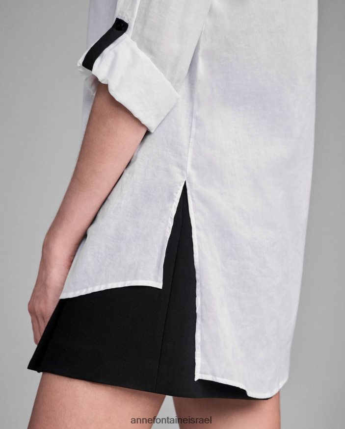 הַלבָּשָׁה Anne Fontaine חולצה גבוהה נמוכה של venisa עם רוכסן קדמי באורך 3/4 לבן נשים DL8V8L210