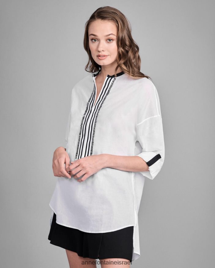 הַלבָּשָׁה Anne Fontaine חולצה גבוהה נמוכה של venisa עם רוכסן קדמי באורך 3/4 לבן נשים DL8V8L210