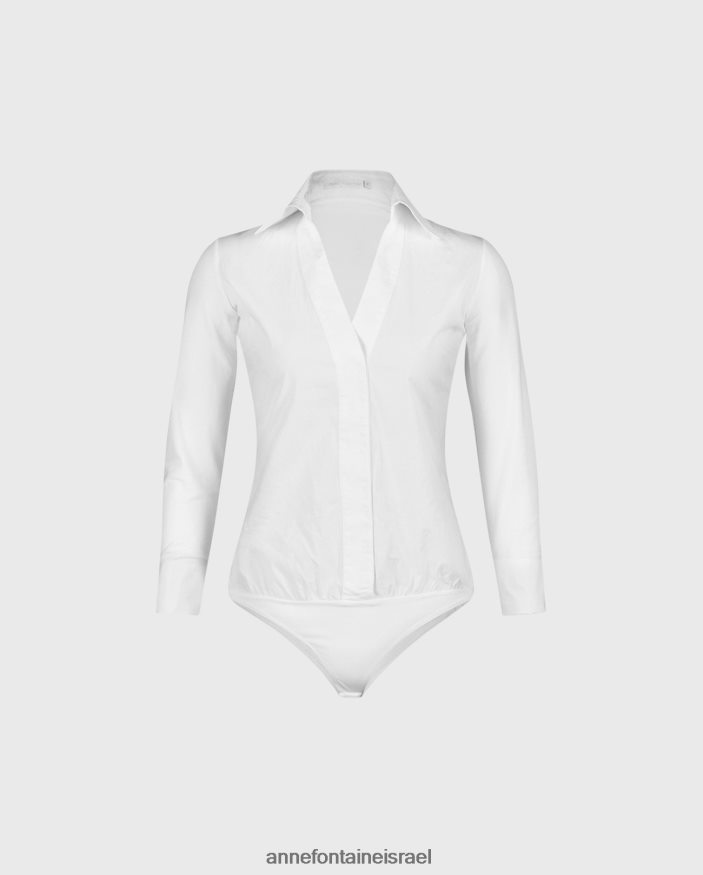 הַלבָּשָׁה Anne Fontaine בגד גוף verene פופלין וג'רזי עם צווארון נקודתי גדול לבן נשים DL8V8L192